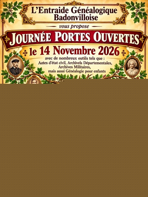 Affiche : Portes ouvertes entraide généalogique Badonvilloise